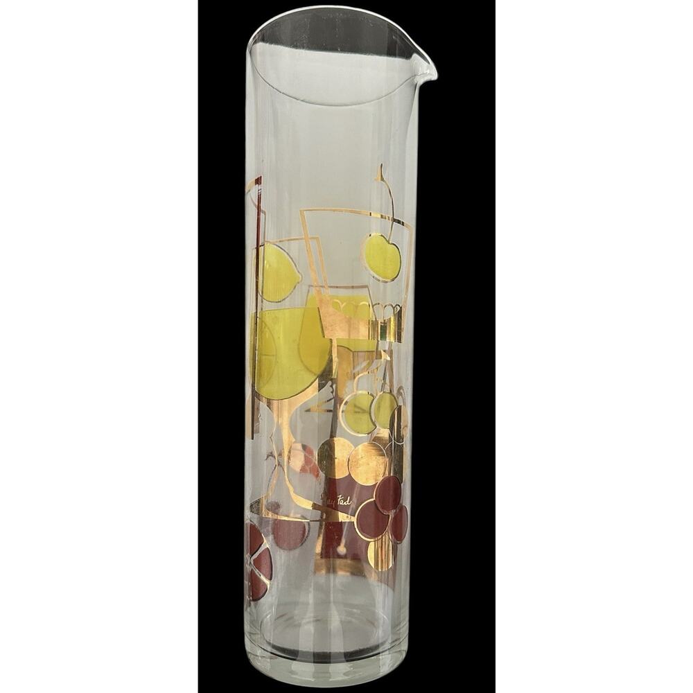 1950s MCM Gold Mixed FruitCocktail Sangria Martini Glass Pitcher Signed Gay Fad - Picture 10 of 16